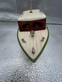 Bateau en bois H. T. C. rare, alimenté par batterie, fonctionne, rare Japon