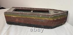 Bateau en bois de folk art polychrome fait main, antique, début du 19e siècle