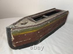 Bateau en bois de folk art polychrome fait main, antique, début du 19e siècle
