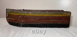 Bateau en bois de folk art polychrome fait main, antique, début du 19e siècle