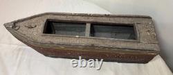 Bateau en bois de folk art polychrome fait main, antique, début du 19e siècle