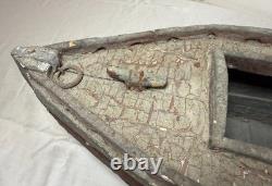 Bateau en bois de folk art polychrome fait main, antique, début du 19e siècle
