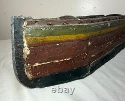 Bateau en bois de folk art polychrome fait main, antique, début du 19e siècle