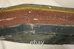 Bateau en bois de folk art polychrome fait main, antique, début du 19e siècle