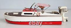 Bateau en bois électrique vintage des années 50 avec écope, modèle artisanal 13 Japon avec boîte, rare