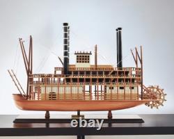 Bateau en bois massif peint à la main modèle roi du Mississippi en bois brun 17 pouces