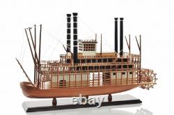 Bateau en bois massif peint à la main modèle roi du Mississippi en bois brun 17 pouces