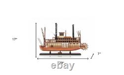 Bateau en bois massif peint à la main modèle roi du Mississippi en bois brun 17 pouces