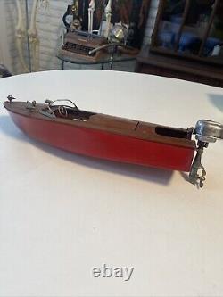 Bateau jouet en bois vintage IMP avec moteur de bateau hors-bord électrique modèle (JAPON) TYPE SPÉCIAL