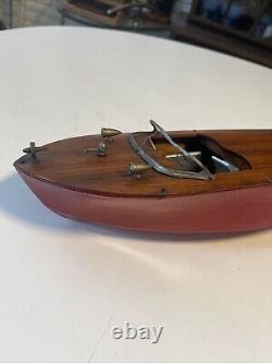 Bateau jouet en bois vintage IMP avec moteur de bateau hors-bord électrique modèle (JAPON) TYPE SPÉCIAL