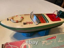 Bateau jouet modèle à batterie Vtg Fleet Line Spray King années 50 Japon boîte impeccable