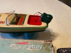 Bateau jouet modèle à batterie Vtg Fleet Line Spray King années 50 Japon boîte impeccable