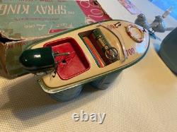 Bateau jouet modèle à batterie Vtg Fleet Line Spray King années 50 Japon boîte impeccable