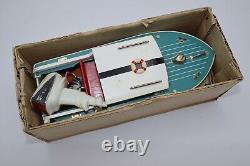 Bateau modèle à énergie artisanale, en bois et plastique, Japon années 1950, ÉCRAN PROPRE utilisé.