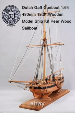 Bateau modèle en bois à voile en bois de poirier, Canot gaff hollandais 164 490mm 19,3