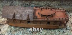 Bateau-modèle en bois de noix sculpté à la main vintage RARE, maison du Cachemire, Inde