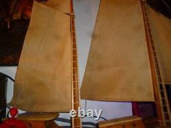 Bateau modèle en bois fait main vintage GRAND VOILIER 42 NAVIRE NAUTIQUE
