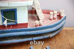 Bateau modèle vintage en bois Art populaire de pêche Yacht homard 32 ancien antique