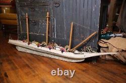 Bateau modèle vintage en bois, bateau pirate d'art populaire avec canons - 58 pièces à réparer, ancien