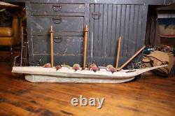 Bateau modèle vintage en bois, navire d'art populaire, bateau pirate avec canons, 58 pièces, réparation ancienne