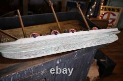 Bateau modèle vintage en bois, navire d'art populaire, bateau pirate avec canons, 58 pièces, réparation ancienne