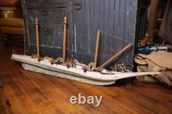Bateau modèle vintage en bois, navire d'art populaire, canon de bateau pirate, 58 pièces, réparation ancien