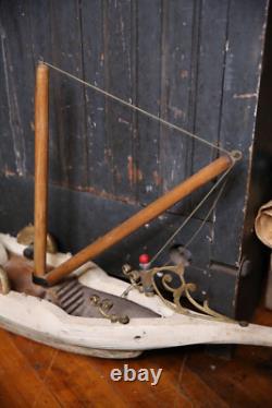 Bateau modèle vintage en bois, navire d'art populaire, canon de bateau pirate, 58 pièces, réparation ancien