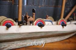 Bateau modèle vintage en bois, navire d'art populaire, canon de bateau pirate, 58 pièces, réparation ancien