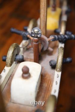 Bateau modèle vintage en bois, navire d'art populaire, canon de bateau pirate, 58 pièces, réparation ancien