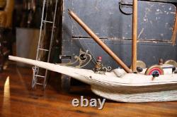 Bateau modèle vintage en bois, navire d'art populaire, canon de bateau pirate, 58 pièces, réparation ancien