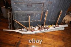 Bateau modèle vintage en bois, navire d'art populaire, canon de bateau pirate, 58 pièces, réparation ancien