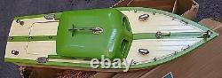 Bateau moteur vintage ITO G4 Cruiser modèle jouet en bois vert dans sa boîte d'origine années 1950