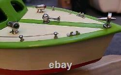 Bateau moteur vintage ITO G4 Cruiser modèle jouet en bois vert dans sa boîte d'origine années 1950