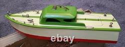 Bateau moteur vintage ITO G4 Cruiser modèle jouet en bois vert dans sa boîte d'origine années 1950