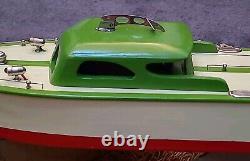 Bateau moteur vintage ITO G4 Cruiser modèle jouet en bois vert dans sa boîte d'origine années 1950