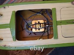 Bateau moteur vintage ITO G4 Cruiser modèle jouet en bois vert dans sa boîte d'origine années 1950