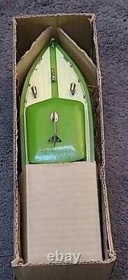 Bateau moteur vintage ITO G4 Cruiser modèle jouet en bois vert dans sa boîte d'origine années 1950