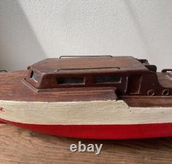 Bateau vintage fait main en France des années 1940-50 modèle de navire ancien