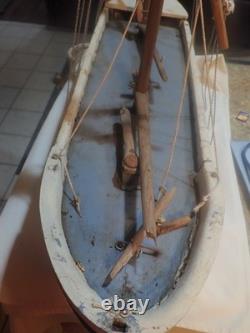 Bateau vintage fait main, modèle de bateau en bois de 39 pouces de long
