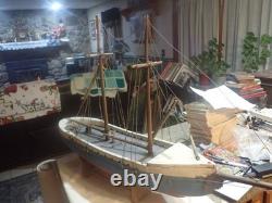 Bateau vintage fait main, modèle de bateau en bois de 39 pouces de long