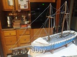 Bateau vintage fait main, modèle de bateau en bois de 39 pouces de long