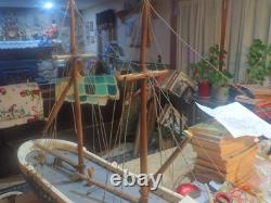 Bateau vintage fait main, modèle de bateau en bois de 39 pouces de long