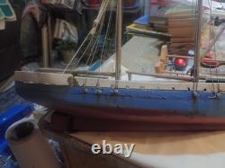 Bateau vintage fait main, modèle de bateau en bois de 39 pouces de long
