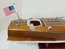 Chris Craft Triple Cockpit Speed Boat Wooden Model 24 Runabout W Display Case