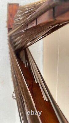 Énorme modèle de bateau en bois et en corde 29 en forme de navire debout - style nautique des années 50 - bateau en bois vintage