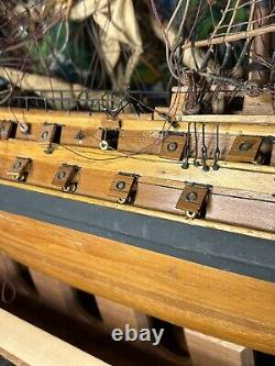 Grand Modèle Antique De 3 Pieds Navire À Voile Canons En Laiton En Bois Fabriqués À La Main Détaillé