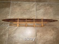 Grand modèle de bateau à balancier samoan en bois sculpté à la main ancien pour touristes 34 1/2