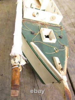Green White Sail Boat Modèle Étagère Antique Ancien Domaine Trouver Repair Cadeau Plage Os