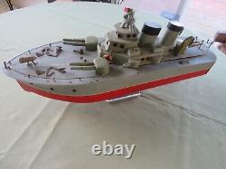 JOUETS JAPONAIS DES ANNÉES 50 VINTAGE 22L BATTERIE OPÉRÉE MODÈLE DE BATEAU DESTROYER DE LA MARINE EN BOIS