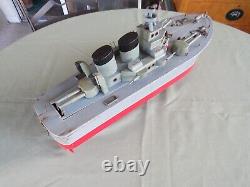 JOUETS JAPONAIS DES ANNÉES 50 VINTAGE 22L BATTERIE OPÉRÉE MODÈLE DE BATEAU DESTROYER DE LA MARINE EN BOIS